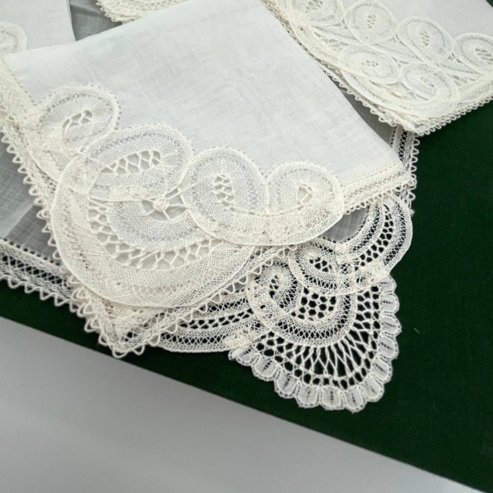 6pc Set Assorted Vintage Handkerchiefs Ivory Cream Intricate Lace 9x9 LOOK